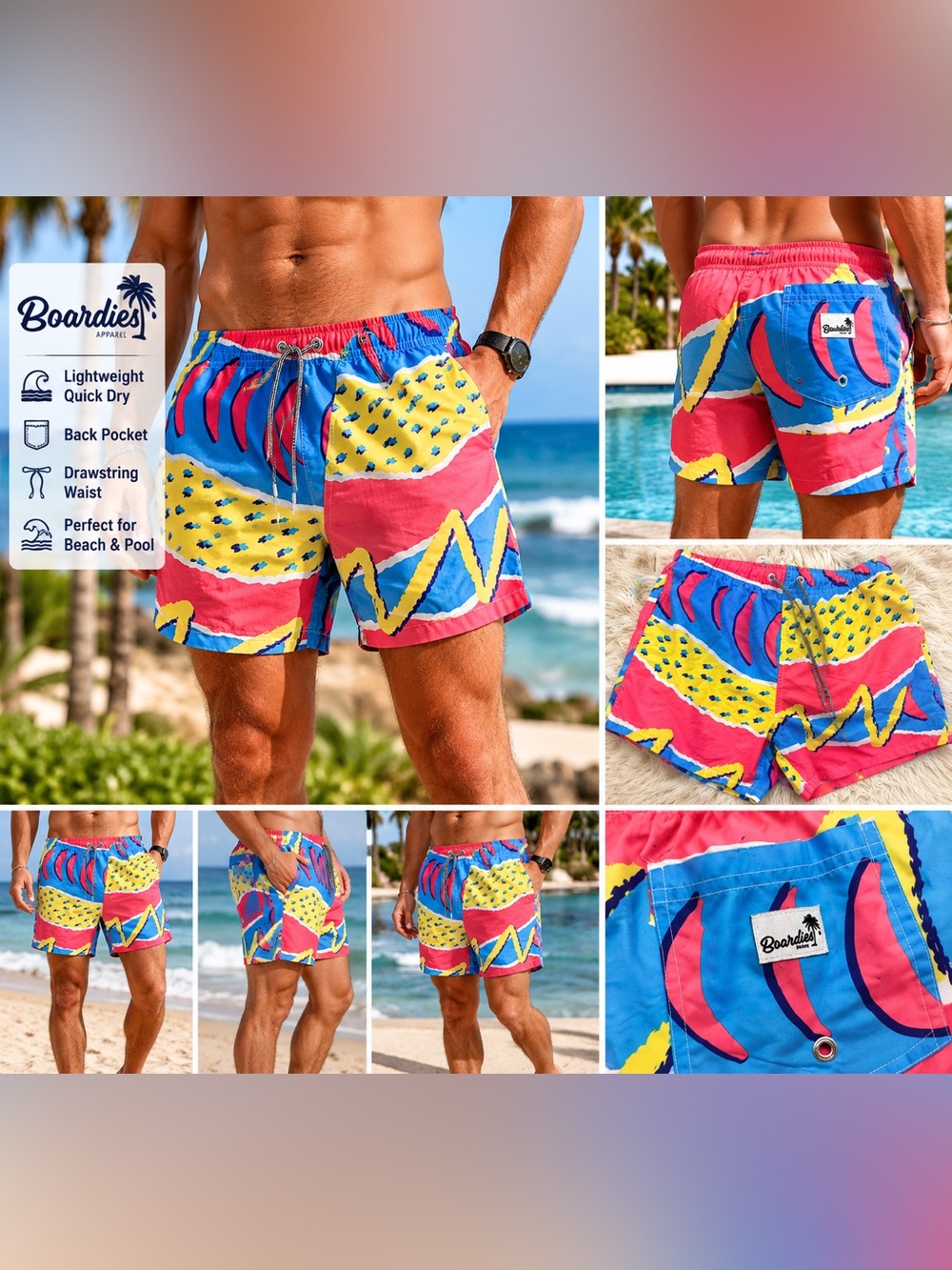 Boardies Apparel Retro Abstract Print Swim Trunks Shorts Mens M Multicolor Beach